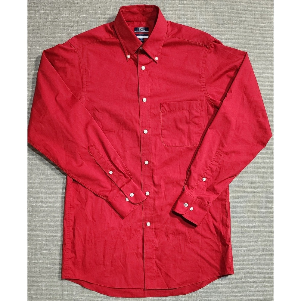 IZOD All Over Stretch Regular Fit Red Button Down Long Sleeve Shirt Size S